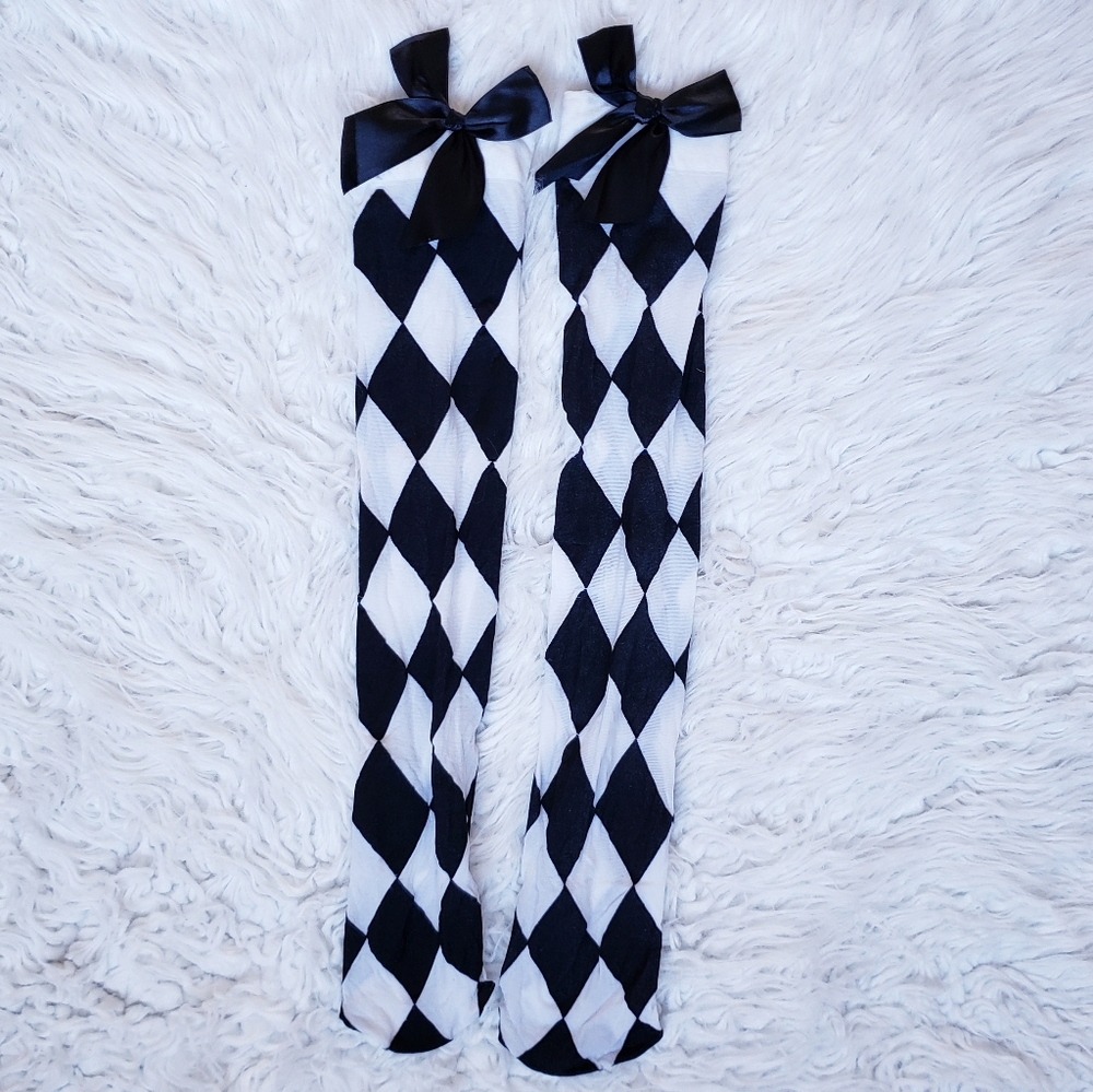 SALE Knee high harlequin tights w/ bows